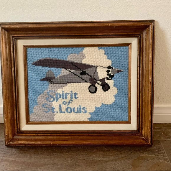 VINTAGE FRAMED NEEDLEPOINT " Spirit Of St. Louis”picture 14/16” - Picture 7 of 7